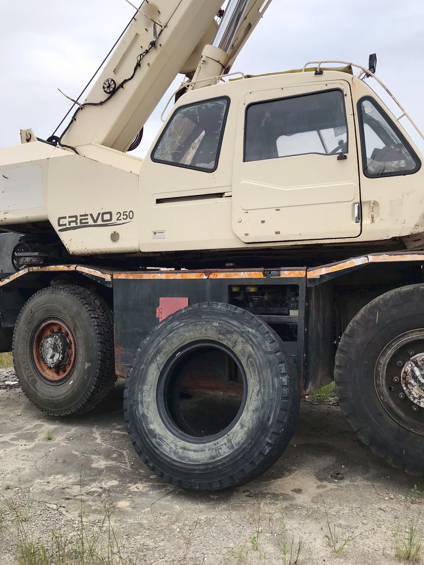 ล้อและช่วงล่างของเครนล้อยาง Tadano CREVO 250 ซึ่งเป็นตำแหน่งที่ระบบเบรกติดตั้งอยู่